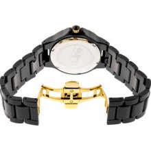 a_line Women's Marina Round Watch Bracelet Color: Black, Case/Dial Color: Black/ Black, Hands/Markers Color: Gold/Gold
