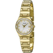 Accurist Ladies Gold Tone Stone Set Bracelet Watch Lb1660 With Mother Of Pearl Dial