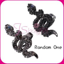 Adjustable Black Alloy Lady Jewelry Rhinestone Snake Finger Ring Birthday Gift