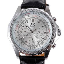 Ak-homme Mens 3 Dials 24 Hours Day & Date Diaplay Automatic Mechanical Watch