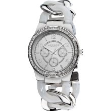 Akribos XXIV Women's Quartz Multifunction Crystal Accented Resin Chain Watch (Silver-tone/ White)
