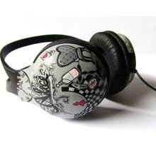 Alice in Wonderland Black and White Painted Headphones Made to Order