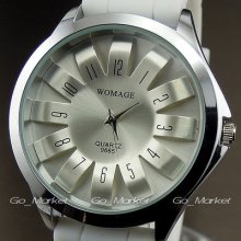 Analog Quartz Hours Clock Best Dial White Rubber Unisex Wrist Watch Wh088-b