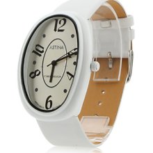 Analog Unisex PU Quartz Wrist Watch with Elliptical Case gz1015 (White)