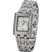 Anne Klein 8669wtsv Mother Of Pearl Square Dial Crystals On Bezel Steel Band