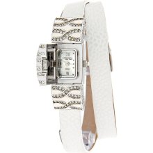 Anne Klein Ak Ladies Hidden Crystal White Leather Wrap Around Band Dress Watch