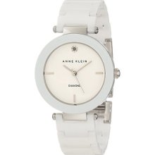 Anne Klein Women Ceramic Diamond Dial White Bracelet Watch Round Case Quartz