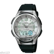 Aq-180w-7b Casio Analog Digital Watch 10 Year Battery White Plastic 100m Alarm