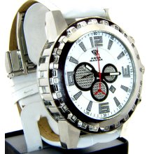 Aqua Master Chrono White Band White Dial Diamond Mens Watch W138