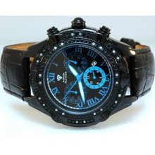 Aqua Master Mens Diamond Black PVD case watch 0.15ctw Blue Dial