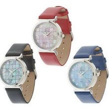 Aria Set Of 3 Mother-of-pearl Mosaic Dial Strap Watches 3 Watches Red-blk-blu