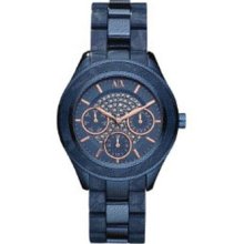 Armani Exchange Ax5156 Multi-function Blue And Rose Gold Dial Ladies Watch