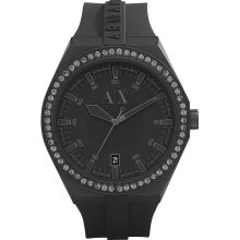 Armani Exchange Black Silicone Crystal Ladies Watch AX1217
