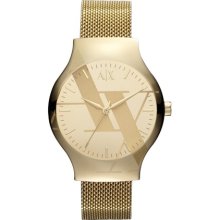 Armani Exchange Ladies Gold Mesh Signature Logo Watch Ax3141