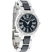 Armitron Now Crystal Ladies Black Ceramic & Silver Dress Watch 75/3863