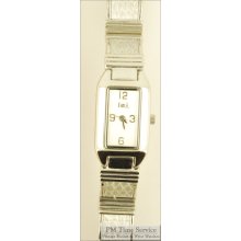Attractive L.E.I. quartz ladies' wrist watch, silver-toned & stainless steel rectangular case, matching bracelet style band