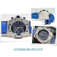 Audemars Piguet AP Royal Oak Offshore Auto Steel Chrono Blue/Blue Dial Mint! - Blue - Stainless Steel
