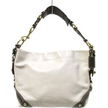 Authentic Coach Cream And Brown Leather Medium Carly Hobo Handbag
