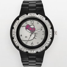 Authentic Hello Kitty Â® Silver Tone Simulated Crystal Black Watch, Sanrio