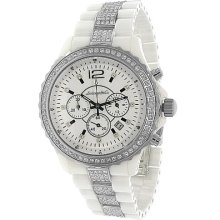 Avianne&Co Mens Ceramic Stainless Steel White Chrono Diamond Watch 4.11 Ctw