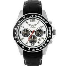 Aviator Avw3101g101 Mens Chronograph Watch With Tachymeter - White Dial