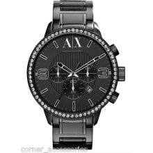 Ax1271 Aix Armani Exchange Men Black Ion Plated Chrono Dial Date Watch