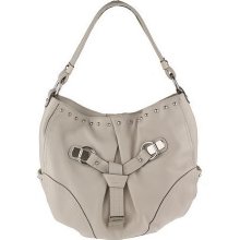 B.Makowsky Leather Hobo Bag with Belted Detail & Stud Accents - Stone - One Size