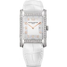 Baume et Mecier Hampton Milleis Opaline Silver Alligator Leather Ladies Watch M0