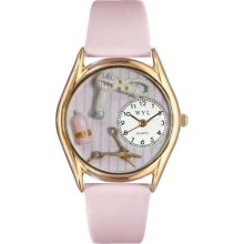Beautician Female Pink Leather And Goldtone Watch ...