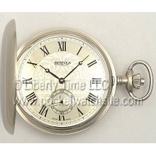 Bernex 22207 Swiss Oversized Rhodium Plated Pocket Watch - Hunting Case