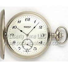 Bernex 22208a Swiss Oversized Satin Rhodium Plated Pocket Watch - Hunting Case