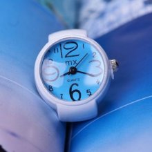 Best Gift Womens Ladies Blue Arabic Numberals Dial White Ring Quartz Watch