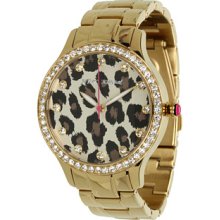 Betsey Johnson Leopard Print Dial Watch Gold