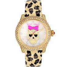 Betsey Johnson Skull Dial Leather Strap Watch