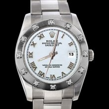 Bezel pearlmaster diamond rolex date just watch roman dial datejust - White - Silver - 6