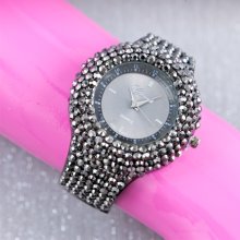 BG-Brown Silver Dial 4 Row Stone Bangle Watch (Wholesale)