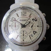 Bianci Japan Women's Watch Chrono All White Ceramic Sapphire Mop Original