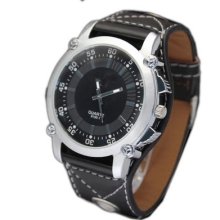 Big Dial Black Leatheroid Mens Boys Fashion Sports Quartz Wrist Watch Watches