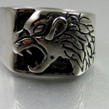 Biker Mens Black Silver Bold Stainless Steel Wild Wolf Square Ring