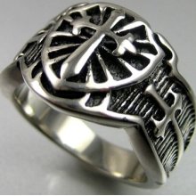 Biker Stainless Steel Sword&shield Cross Mens Ring