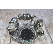 Black & Gray Fancy Chunky Beaded Interchangeable Watch Band and Watch Face Included