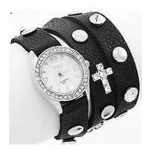 Black Cross Studs Wrap Watch Bracelet (Christian Watch for Women)