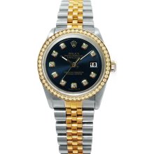 Black diamond dial rolex date just watch jubilee solid gold & steel datejust - Black - Metal