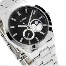 Black Face Wilon 2 Sub Dial Mens Silver Stainless Steel Black Dial Watch