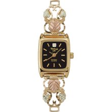 Black Hills Gold 10K Gold Leaf and Vine Watch with Black Face for Ladies