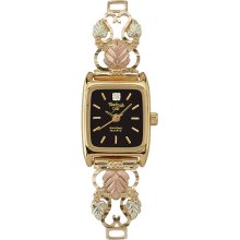 Black Hills Gold 10K Gold Leaf and Vine Watch with Black Face for Ladies