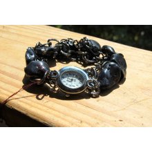 Black Howlite and Chain Watch. Handmade by Jen Gourley on Etsy