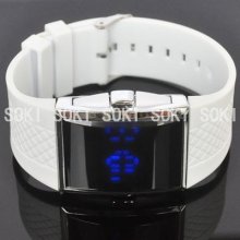 Blue Led Date Digital Mens Womens Unisex Quartz White Wrist Band Watch W028