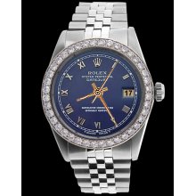 Blue roman dial datejust gents watch jubilee SS bracelet rolex diamond bezel