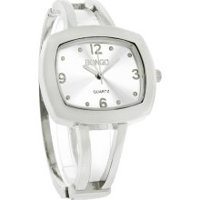 Bongo Quartz Ladies Silver Square Dial Open Link Bangle Bracelet Watch BG2017